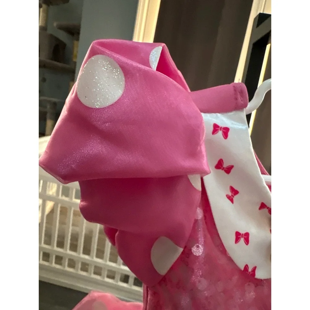 Disney Minnie Mouse Pink Polka Dot Sequin Costume Dress Kids Short Sleeve Bows - Picture 4 of 9